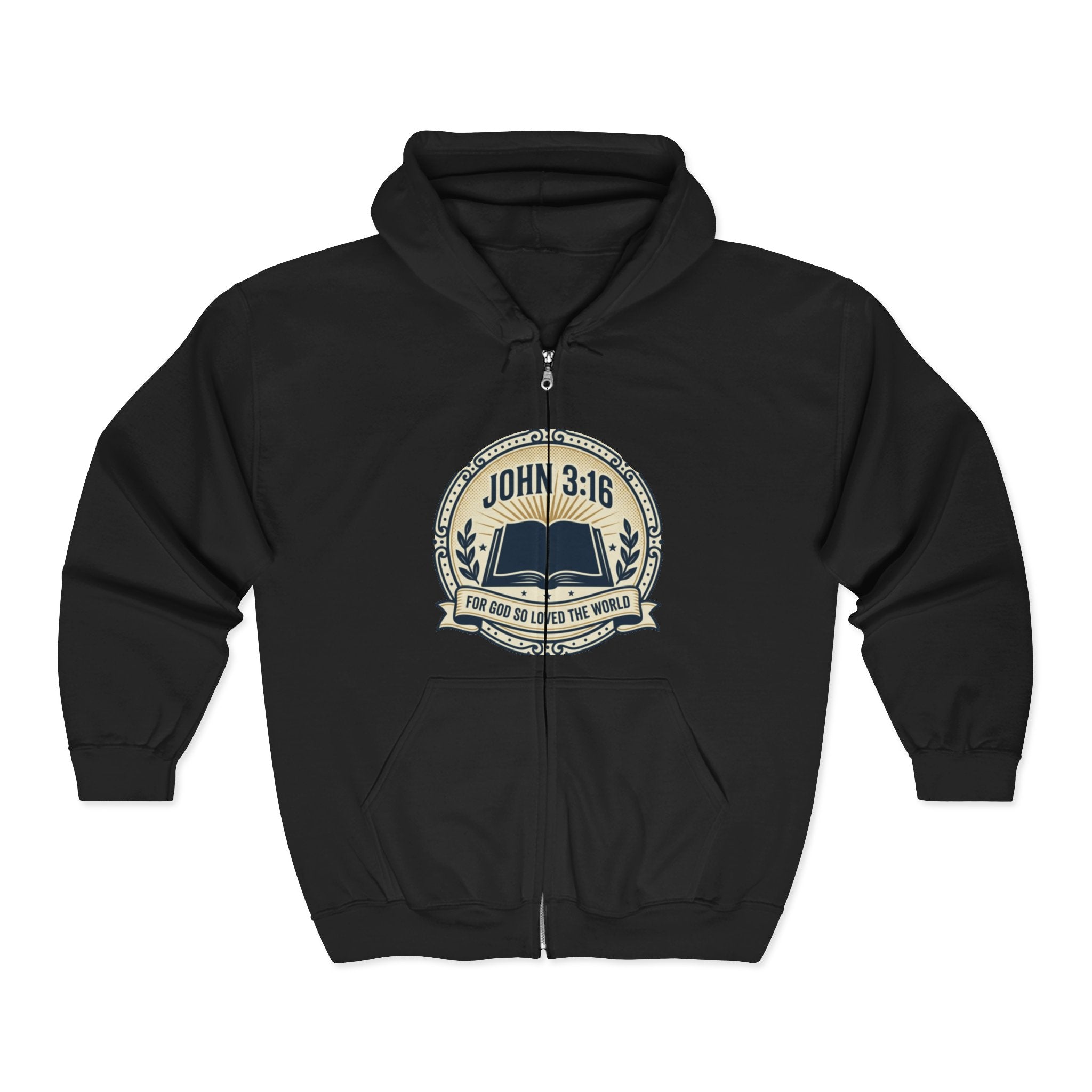 John 3:16 Full Zip Hoodie — Christian Faith Scripture Jacket