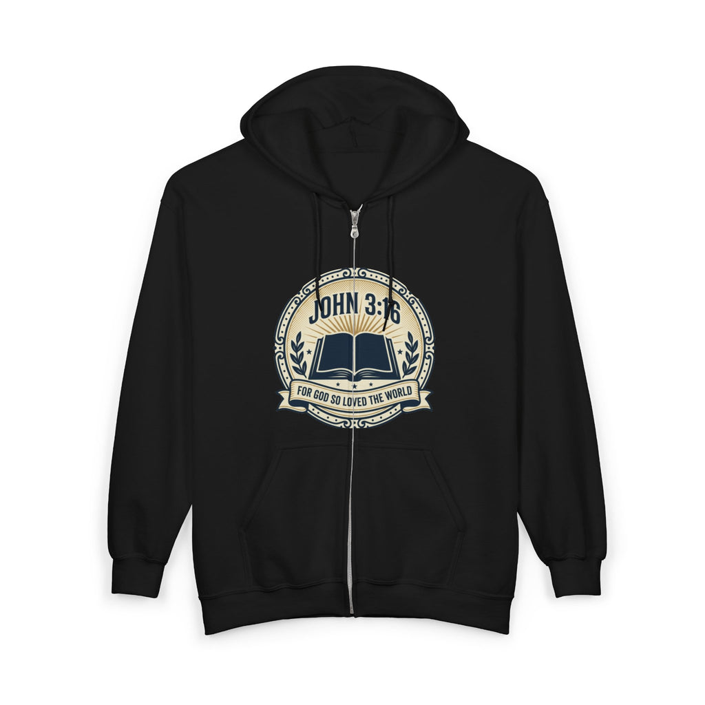 John 3:16 Full Zip Hoodie — Christian Faith Scripture Jacket