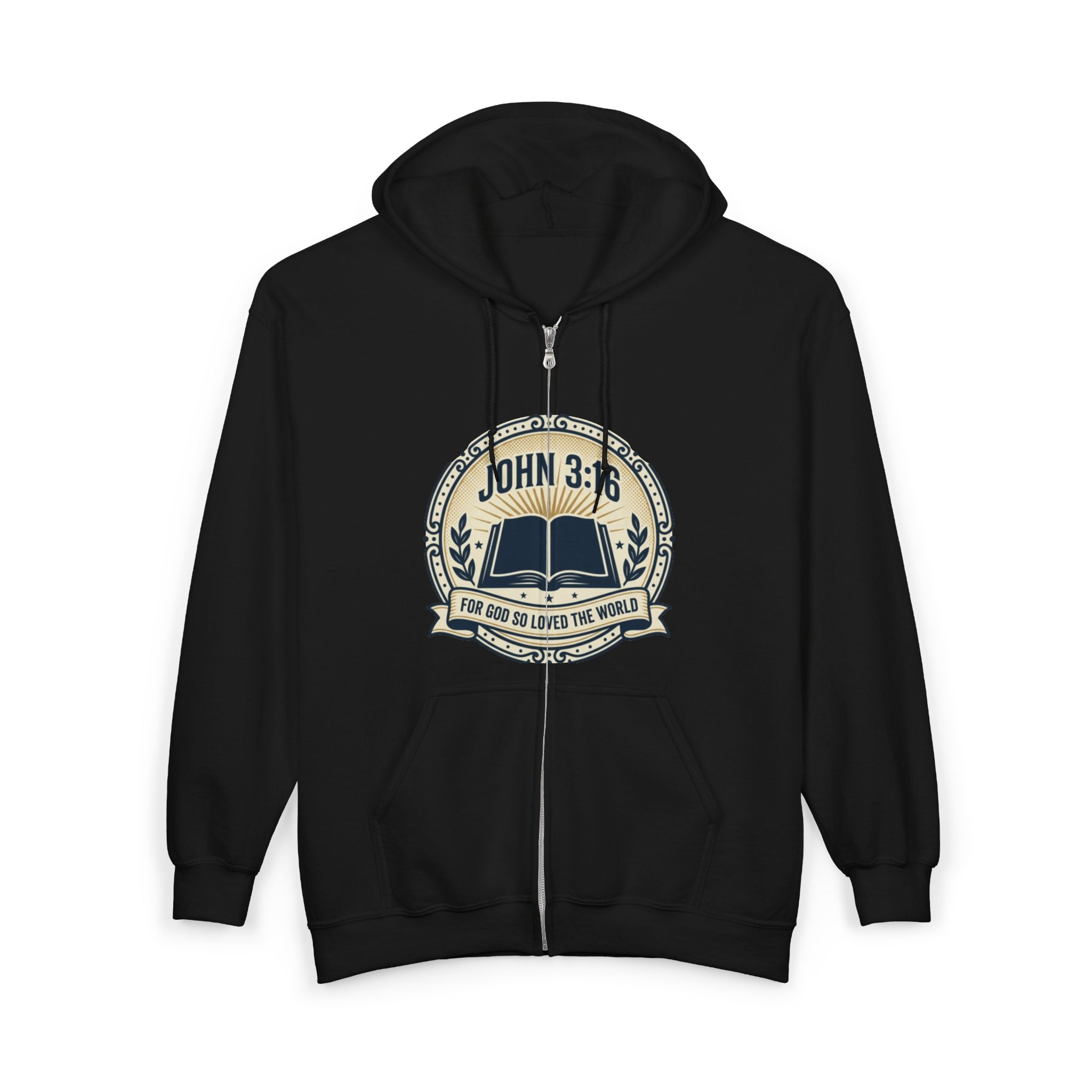 John 3:16 Full Zip Hoodie — Christian Faith Scripture Jacket